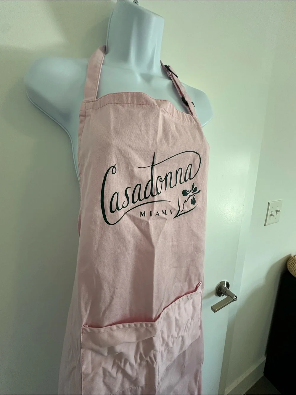 Cassadona Miami Pink Cotton Apron with Front Pocket and Neck Strap